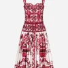Bustier midi dress in Majolica-print poplin