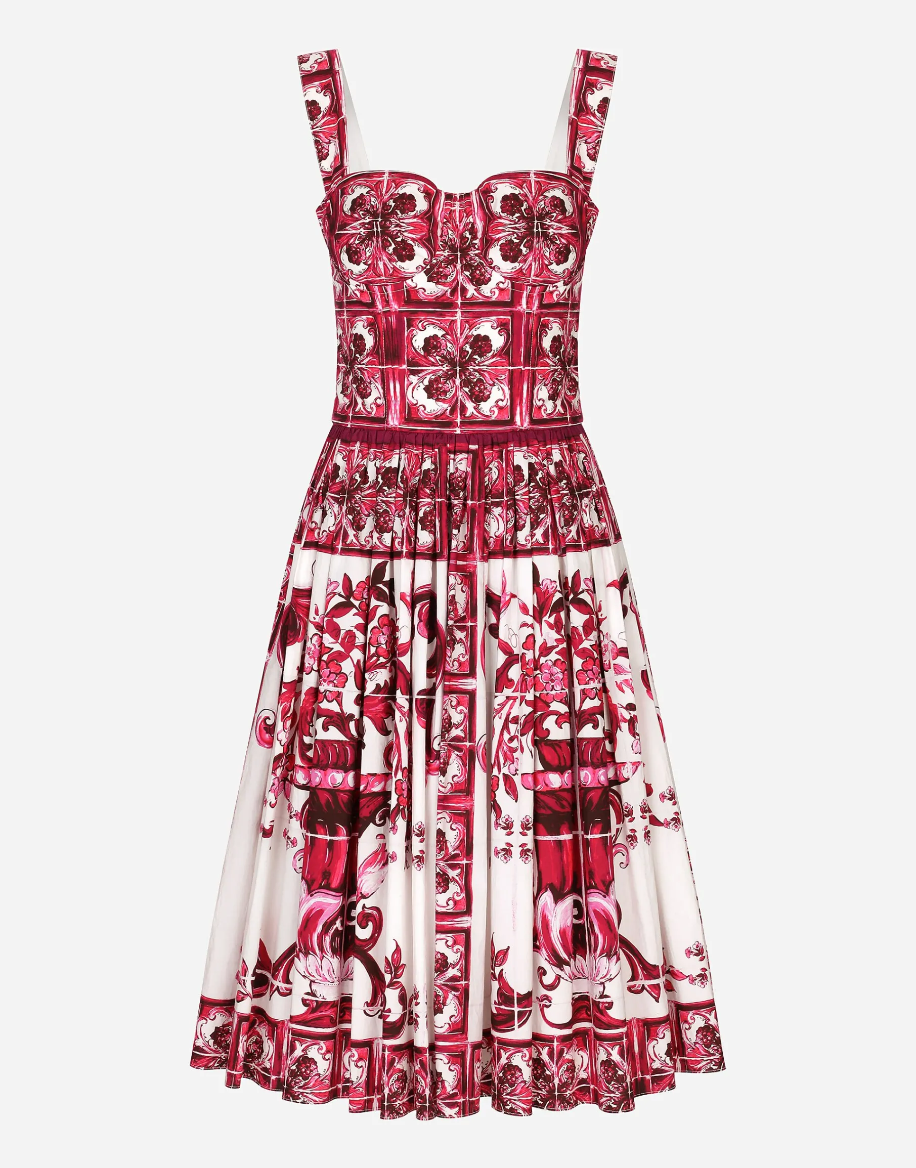 Bustier midi dress in Majolica-print poplin