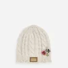 Cable-knit hat with logo tag and embroidery