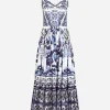 Calf-length bustier dress in majolica-print poplin