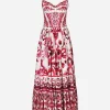 Calf-length bustier dress in Majolica-print poplin