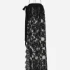Calf-length Chantilly lace dress with satin details