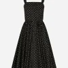 Calf-length cotton dress with polka-dot print