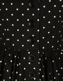 Calf-length cotton dress with polka-dot print