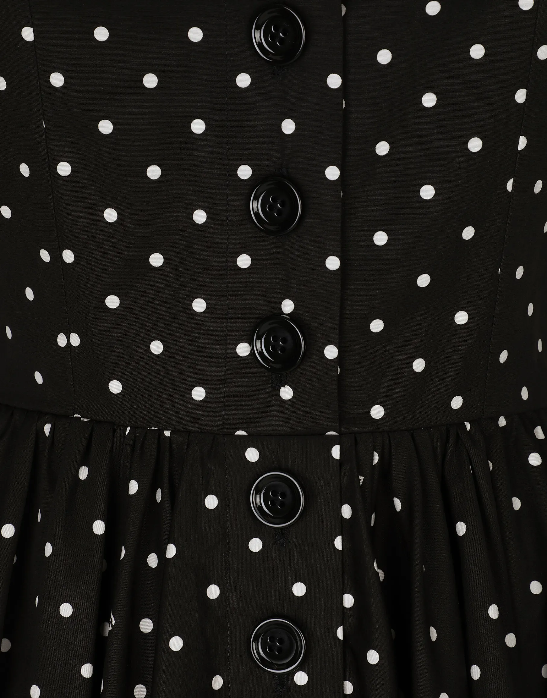 Calf-length cotton dress with polka-dot print