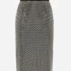 Calf-length crystal mesh skirt