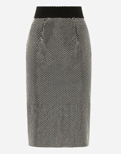 Calf-length crystal mesh skirt