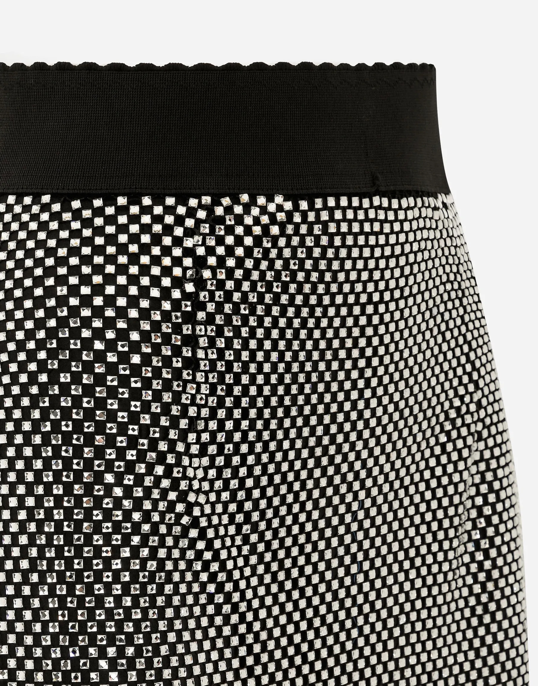 Calf-length crystal mesh skirt