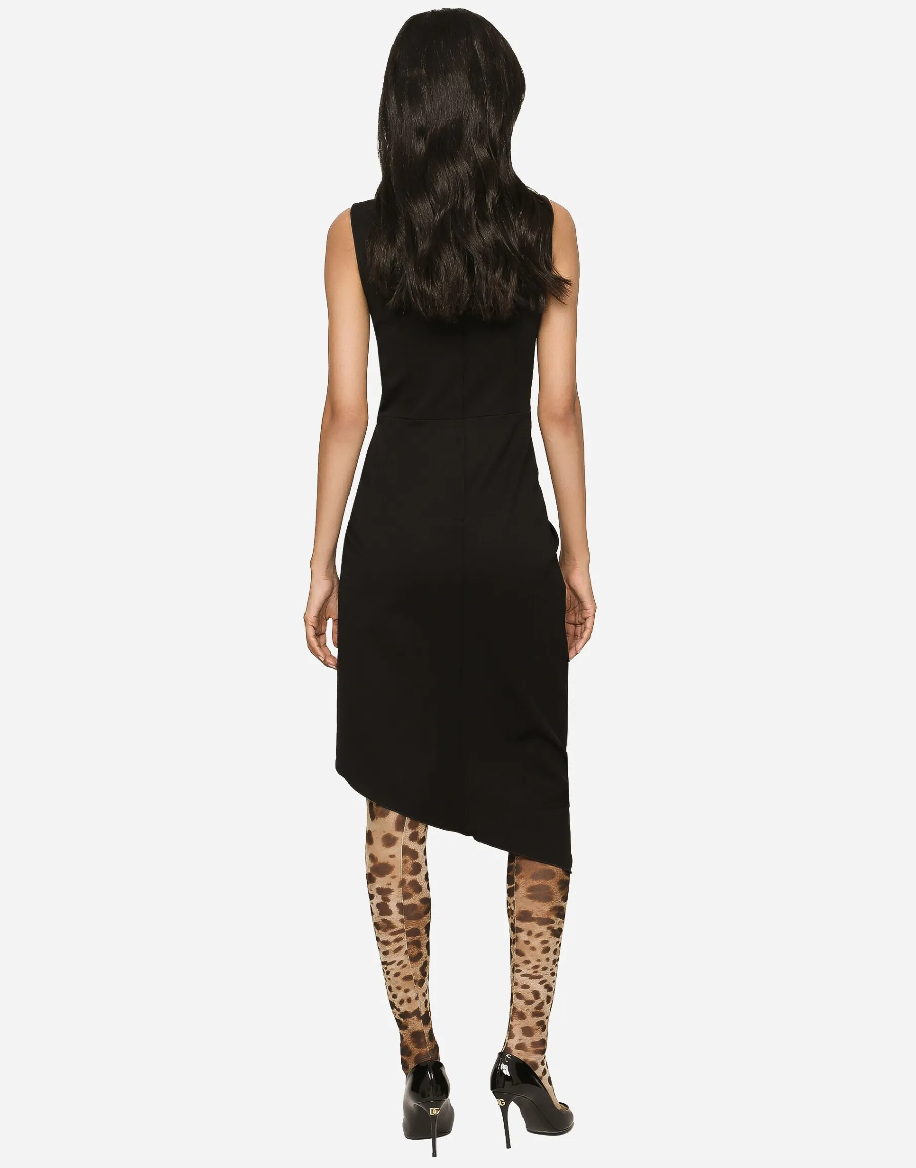 Calf-length dress in jersey Milano rib with draping
