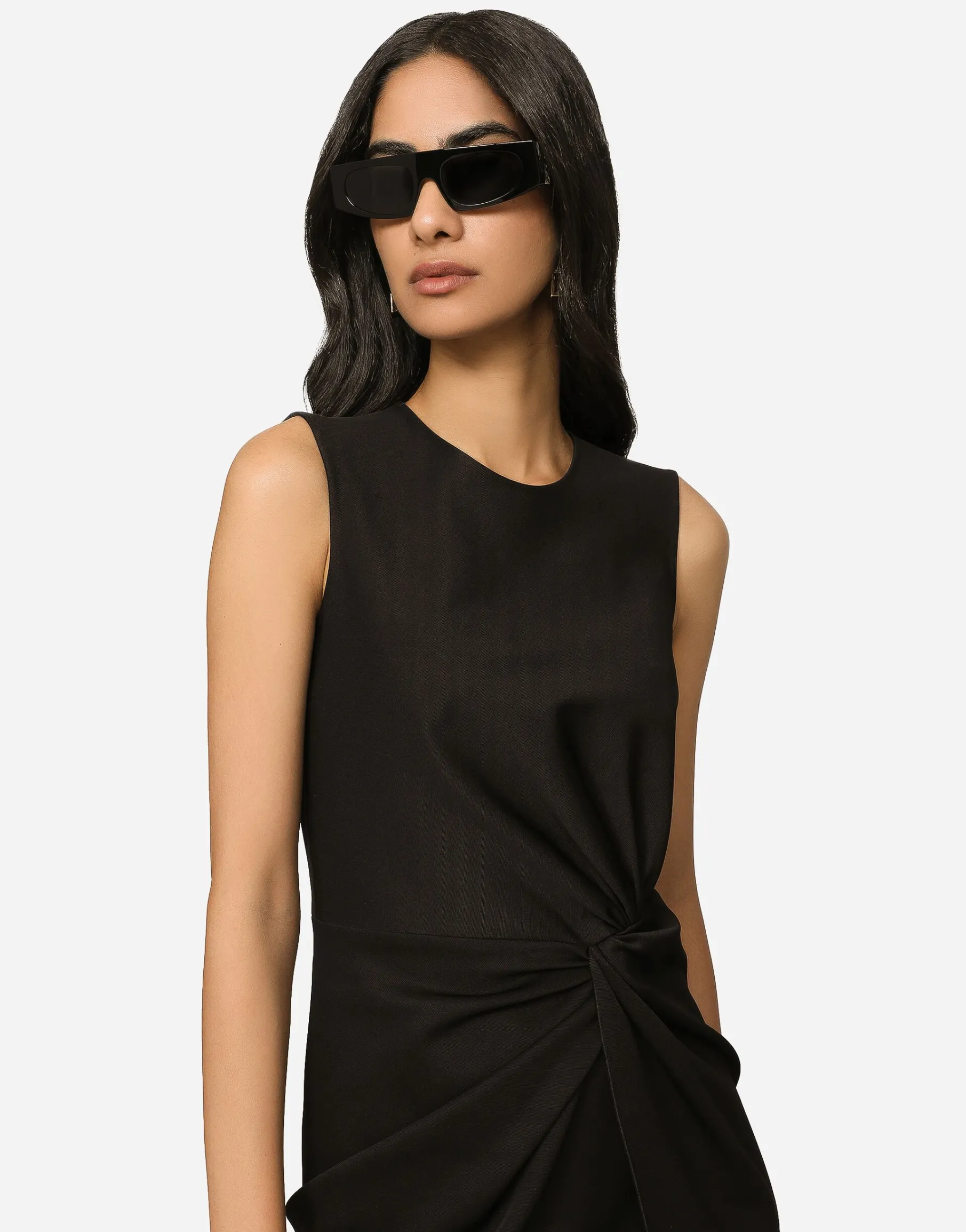 Calf-length dress in jersey Milano rib with draping