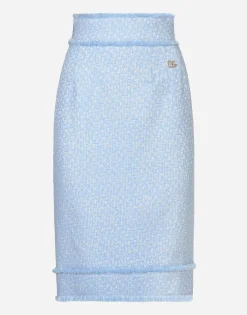 Calf-length raschel tweed pencil skirt with DG logo