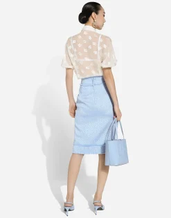 Calf-length raschel tweed pencil skirt with DG logo