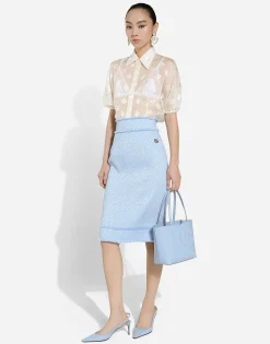 Calf-length raschel tweed pencil skirt with DG logo