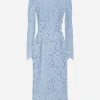 Calf-length sheath dress in branded floral cordonetto lace