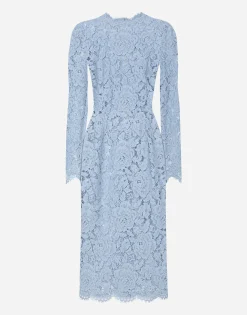 Calf-length sheath dress in branded floral cordonetto lace