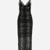 Calf-length stretch Chantilly lace slip dress