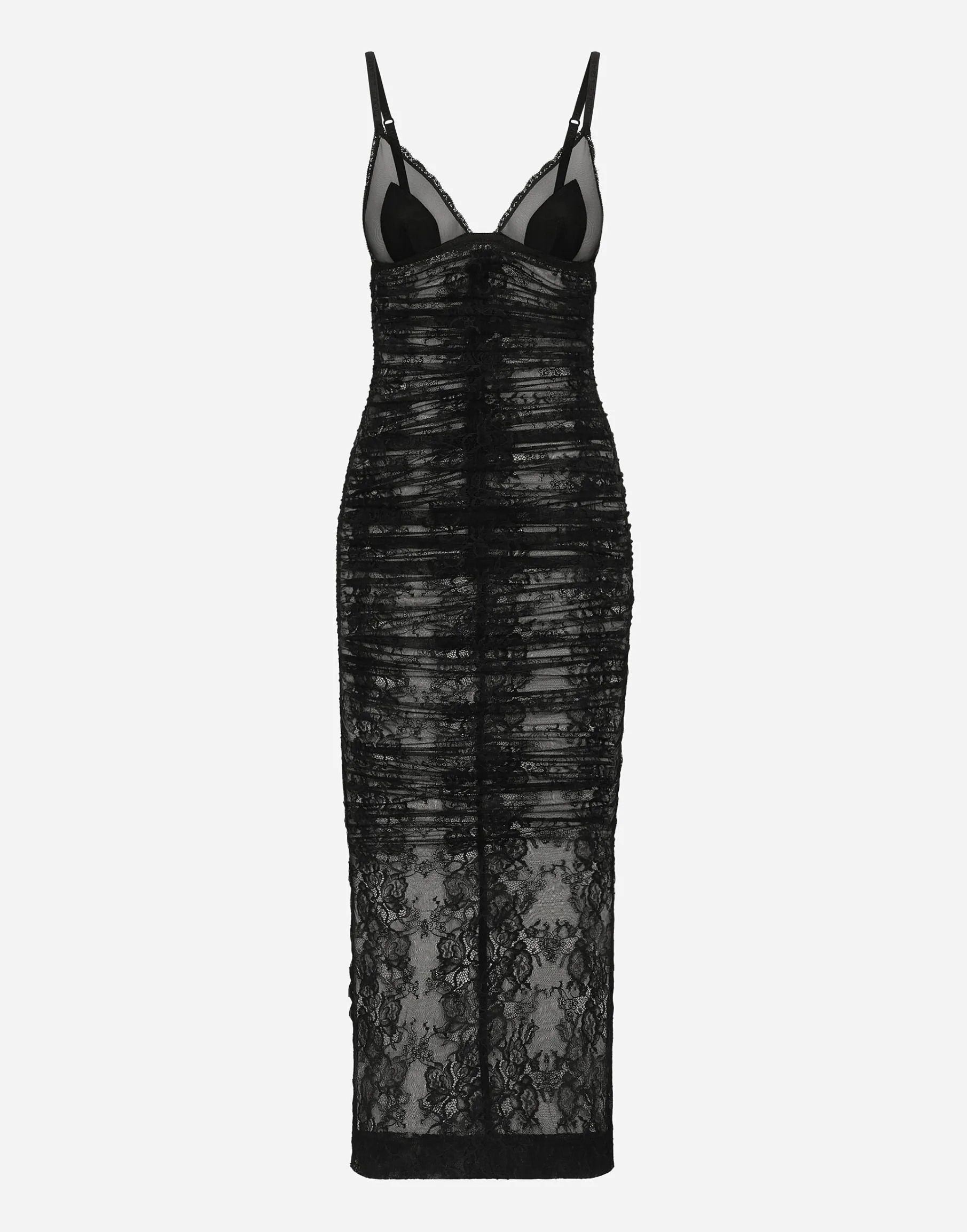 Calf-length stretch Chantilly lace slip dress