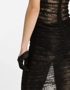 Calf-length stretch Chantilly lace slip dress
