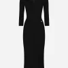 Calf-length viscose knit dress