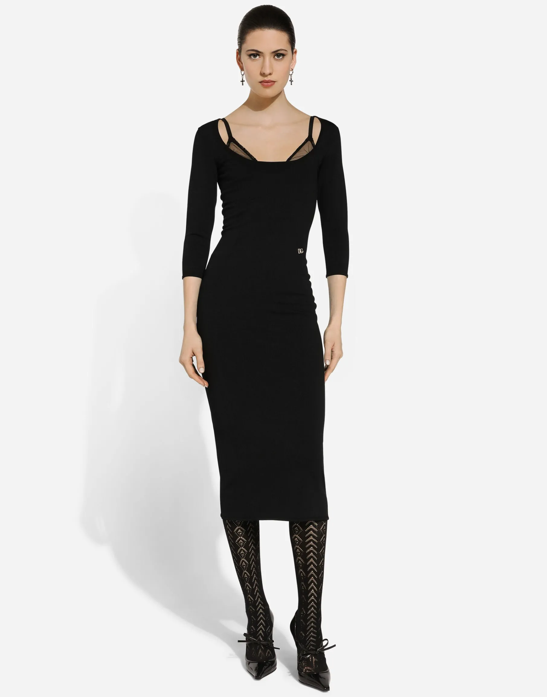 Calf-length viscose knit dress