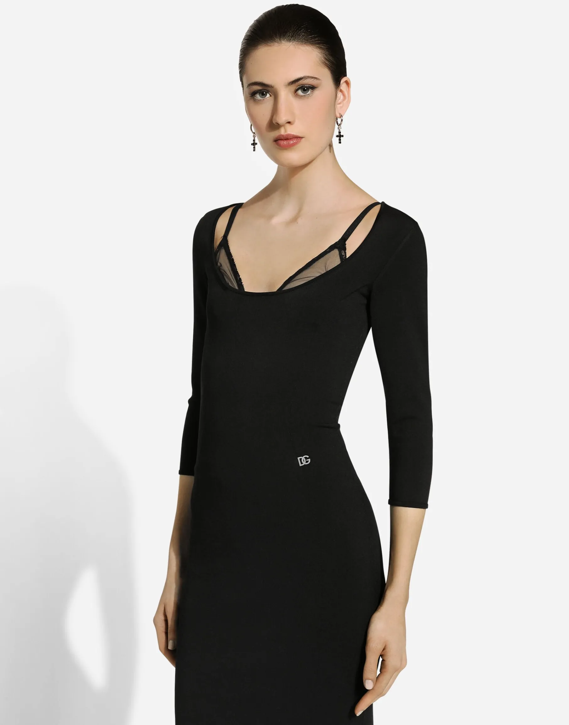 Calf-length viscose knit dress