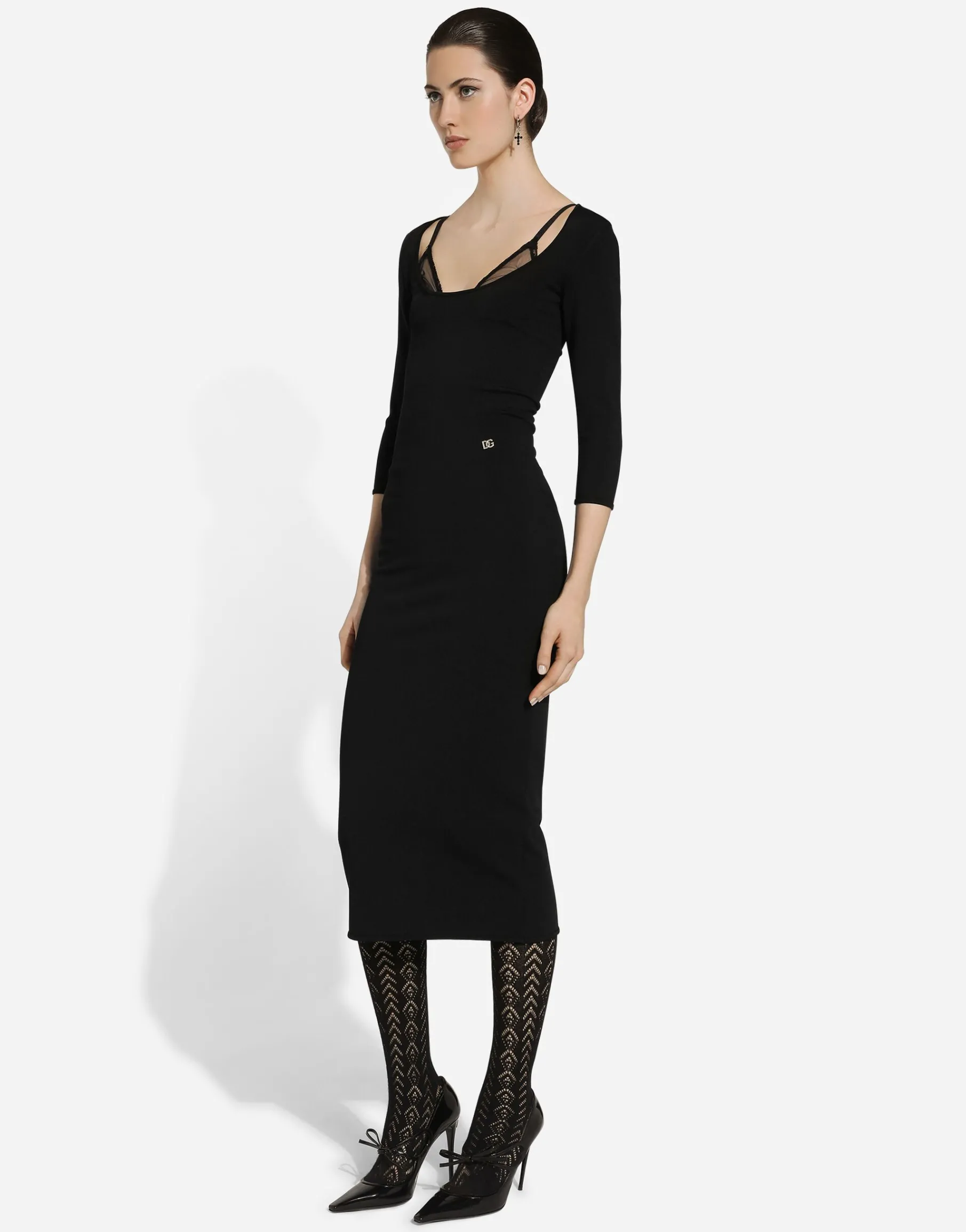 Calf-length viscose knit dress