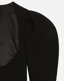 Calf-length wool dress with open neckline
