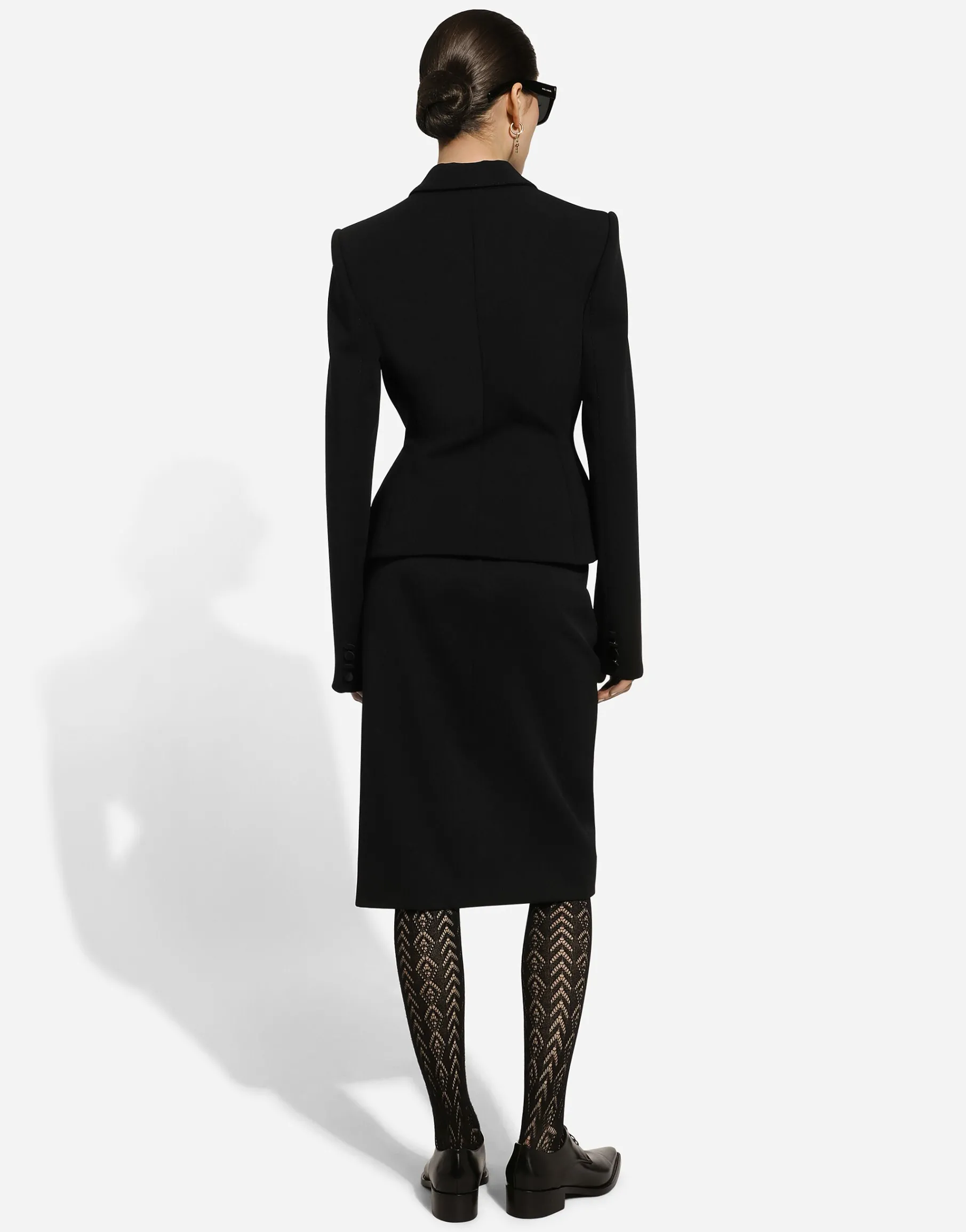 Calf-length wool gabardine skirt with slit