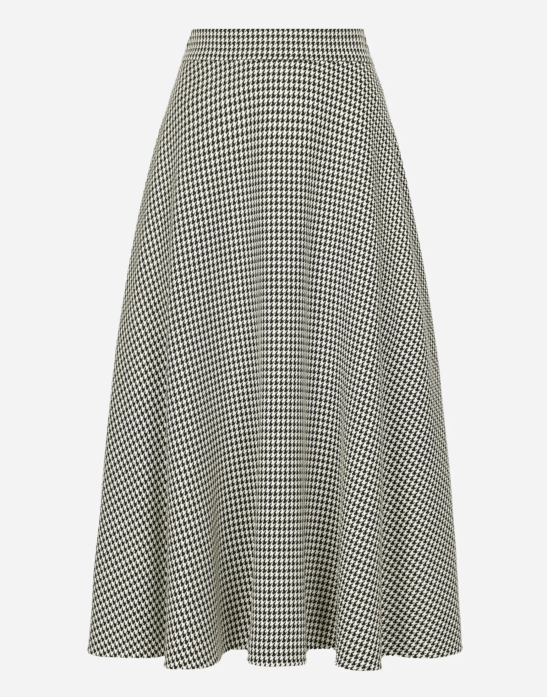 Calf-length wool houndstooth circle skirt