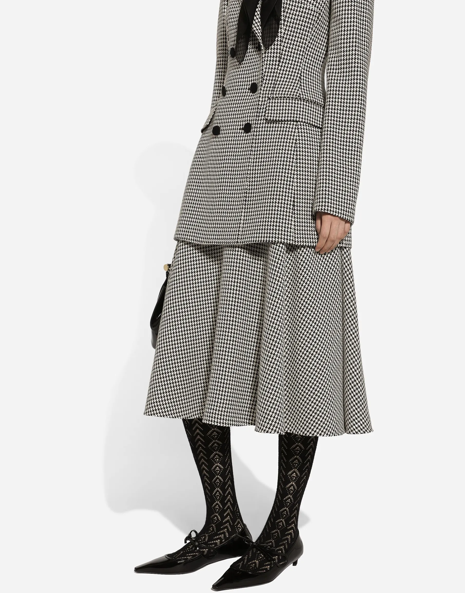 Calf-length wool houndstooth circle skirt