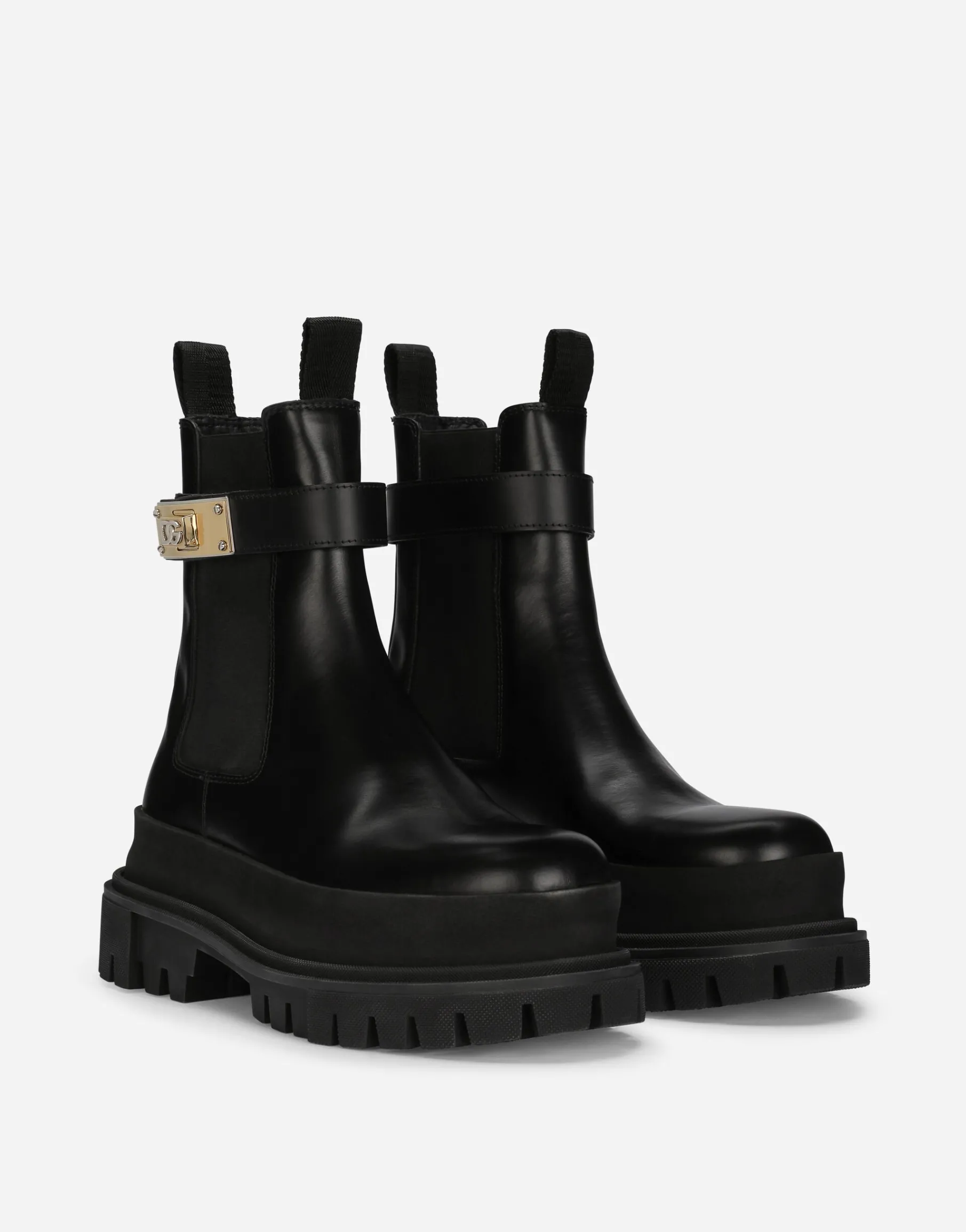 Calfskin ankle boots with branded strap