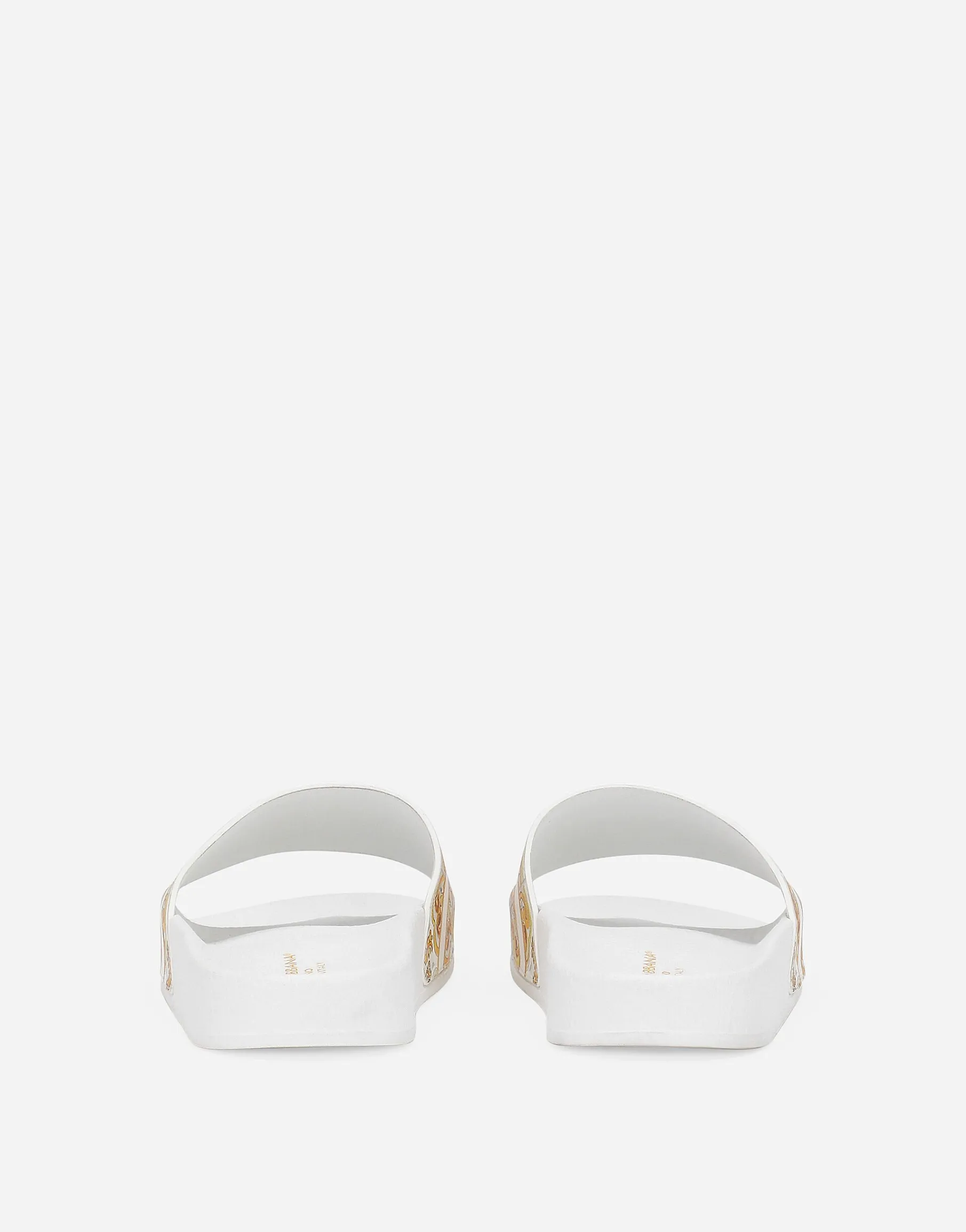 Calfskin beach sliders with the yellow majolica print