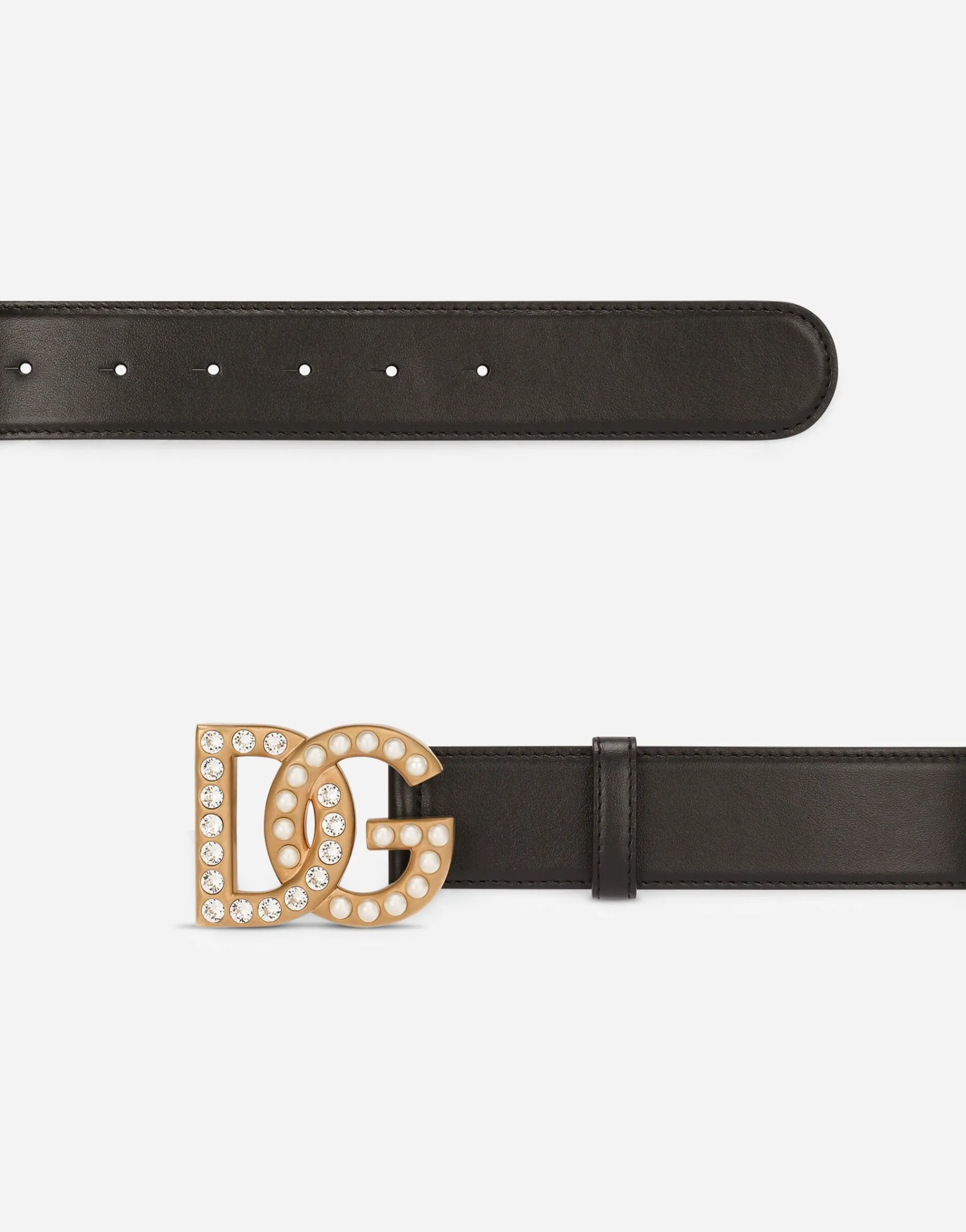 Calfskin belt with bejeweled DG logo