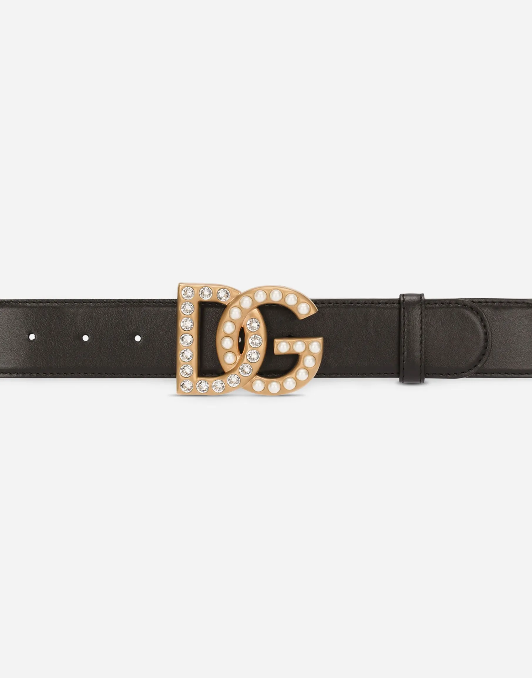 Calfskin belt with bejeweled DG logo