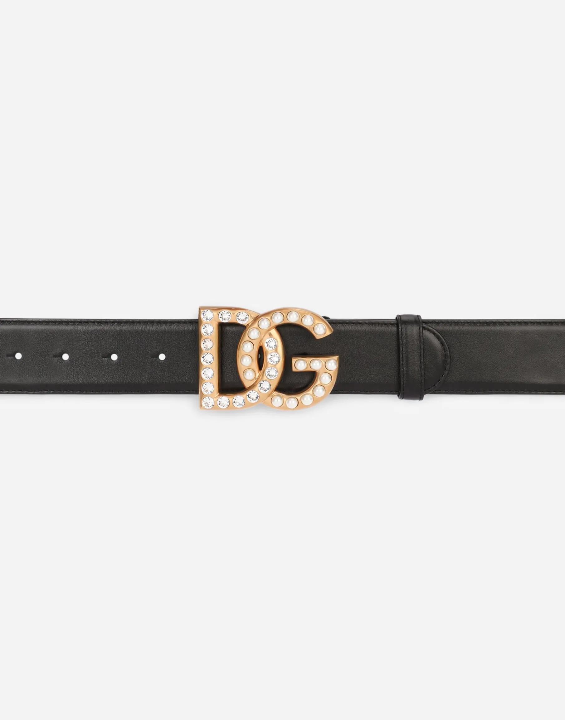 Calfskin belt with bejeweled DG logo