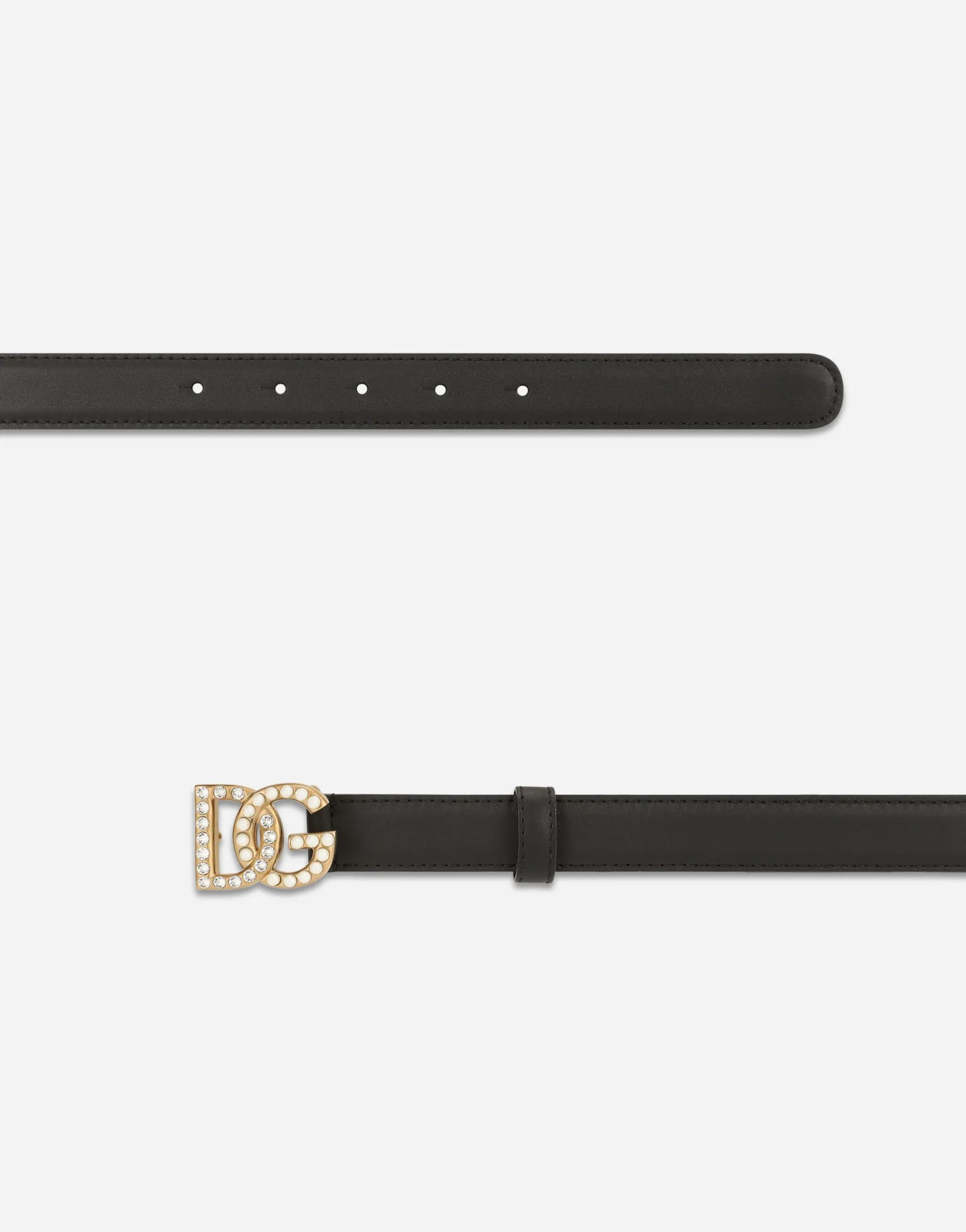 Calfskin belt with DG logo with rhinestones and pearls