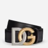 Calfskin belt with double-plated DG logo