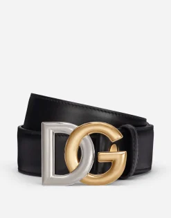 Calfskin belt with double-plated DG logo