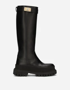 Calfskin boots with branded strap