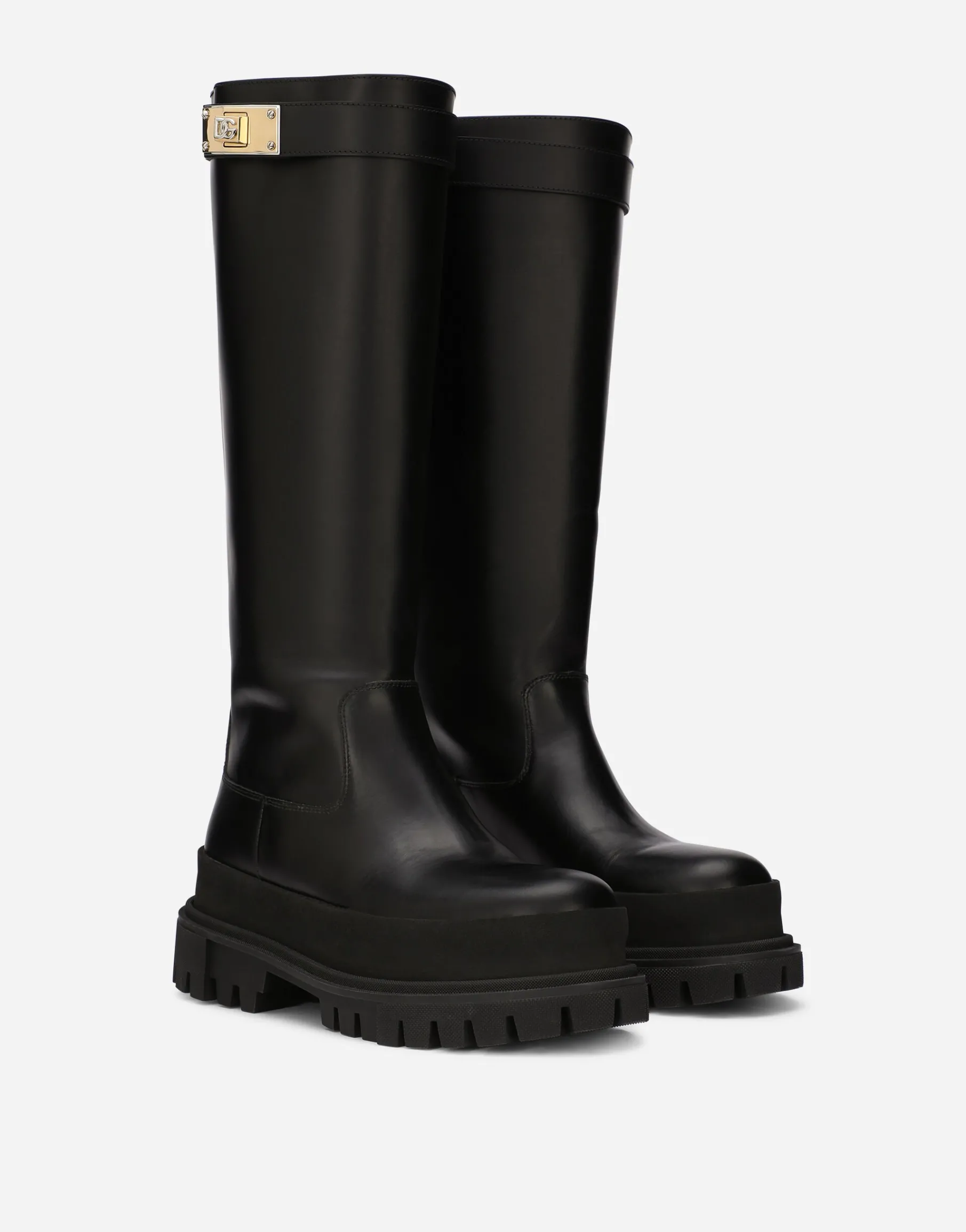 Calfskin boots with branded strap