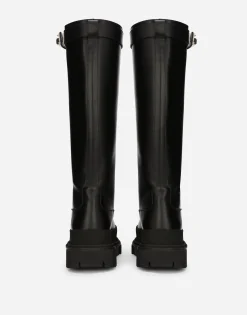 Calfskin boots with branded strap