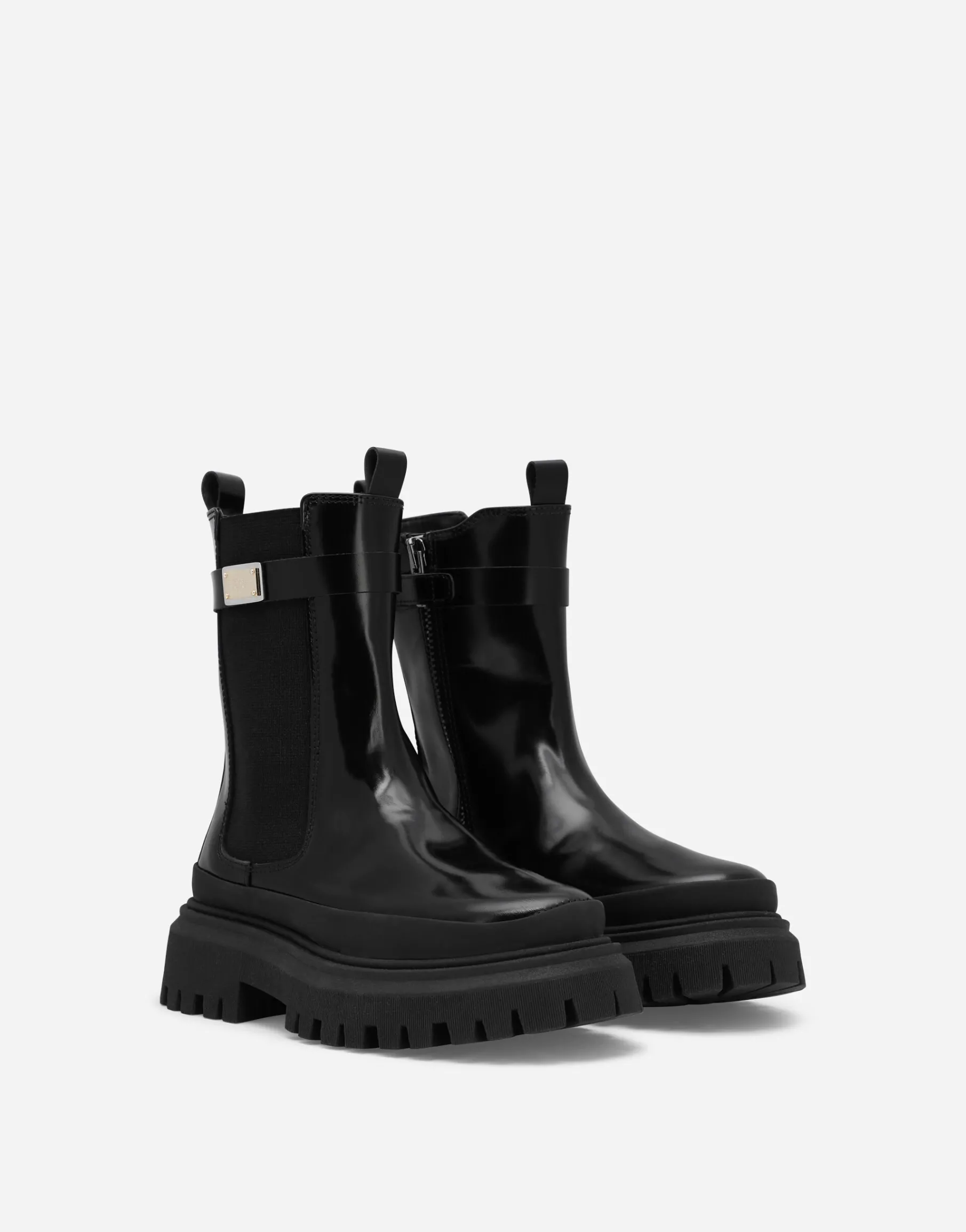 Calfskin boots with logo tag