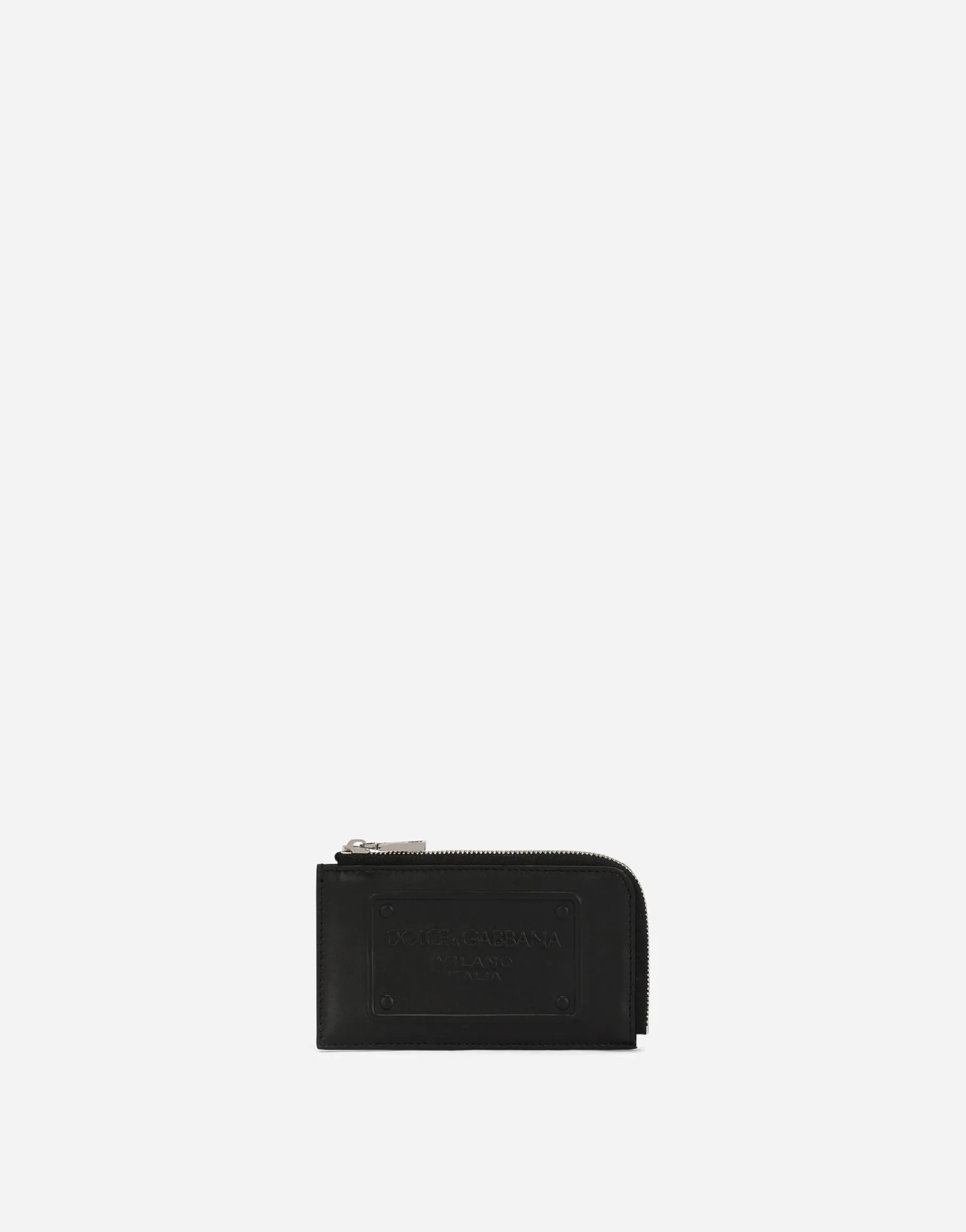 Calfskin card holder with raised logo