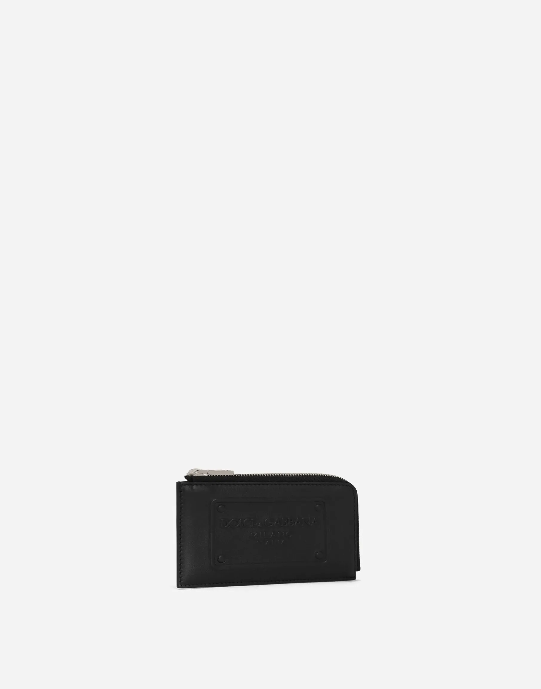 Calfskin card holder with raised logo
