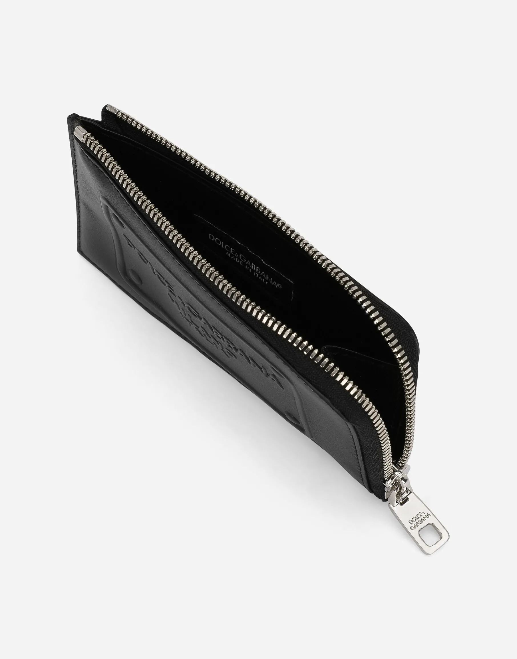 Calfskin card holder with raised logo