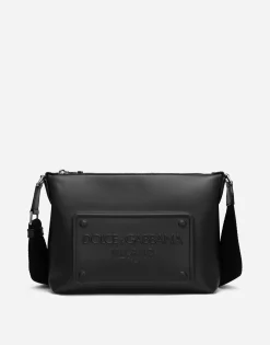 Calfskin crossbody bag with raised logo