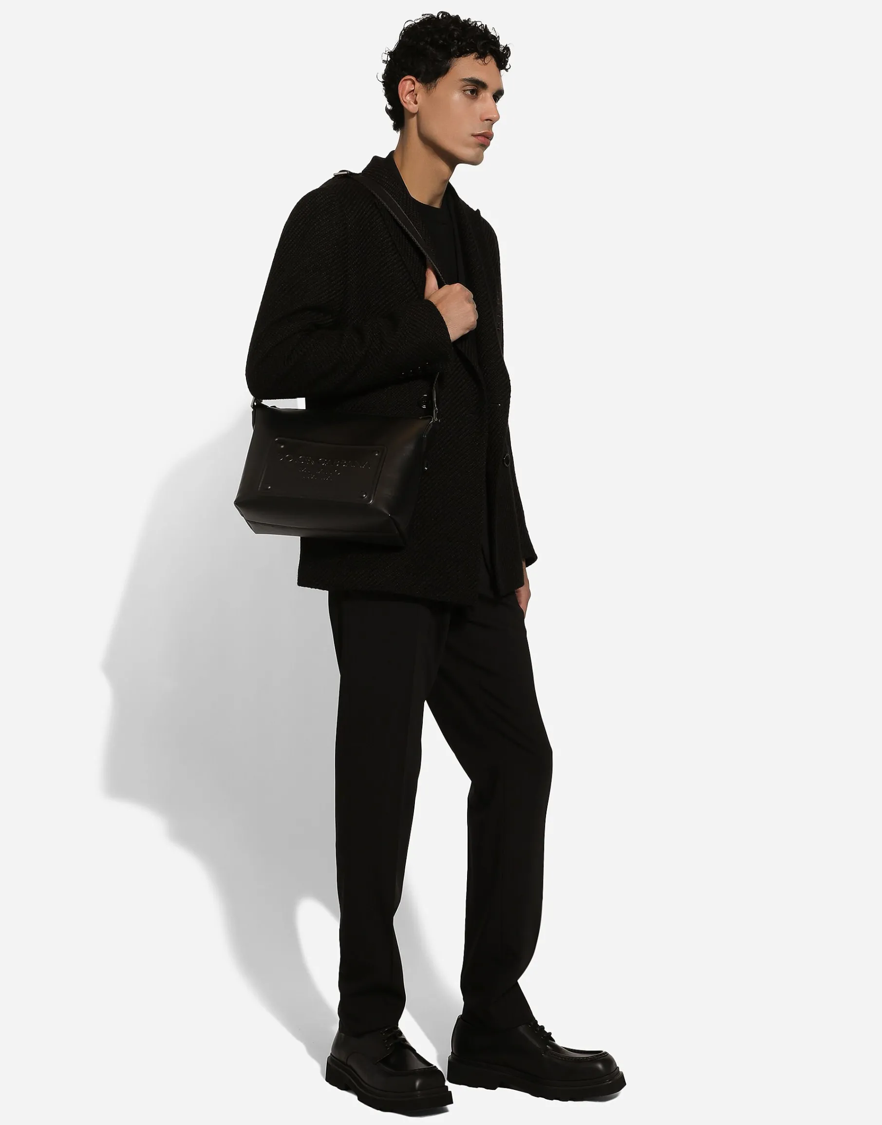 Calfskin crossbody bag with raised logo