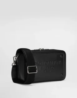 Calfskin crossbody bag with raised logo