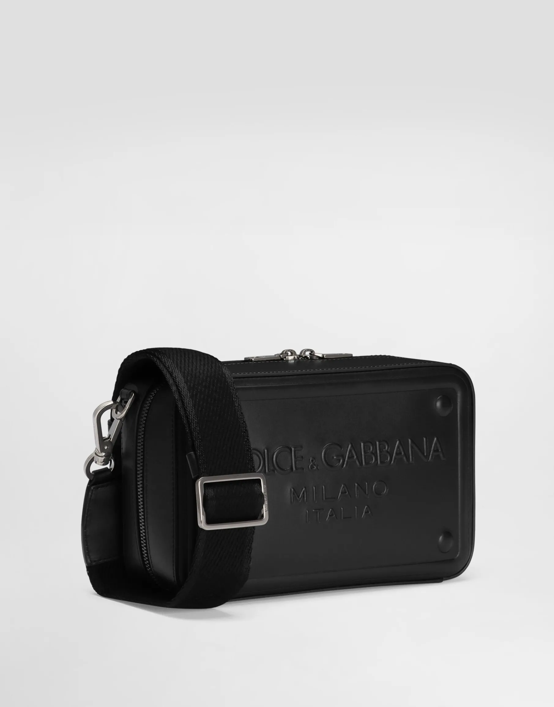 Calfskin crossbody bag with raised logo