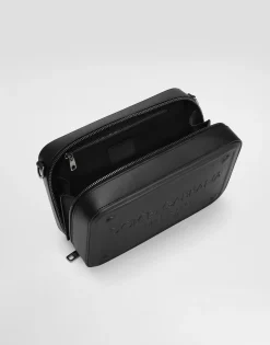 Calfskin crossbody bag with raised logo